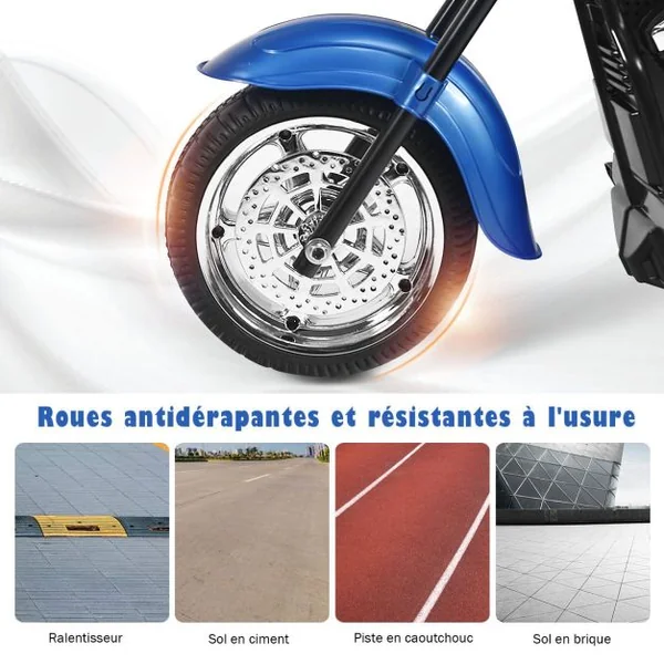Moto Électrique Scooter 3 Roues pour Enfants 6V 3 Km/h Effet Sonore et Lumineux 3 Ans + Style de Chopper 8 Couleur à Choix