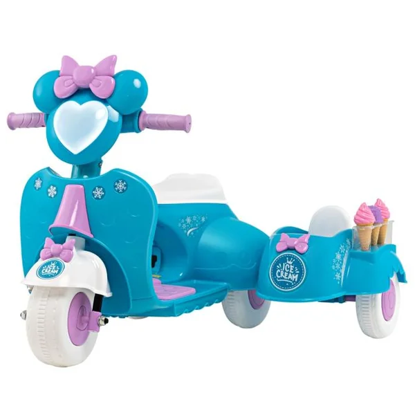 Moto/Scooter Électrique 6V pour Enfant Side Car 2,5 km/h, Phare LED 3 à 8 Ans Bleu
