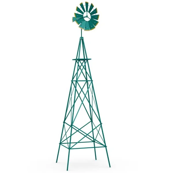Moulin à Vent Ornemental en Métal Tout Temps avec Piquets Moulin Roulement à Bille Résistant aux intempéries Dia. du Rotor 45cm Gris/Vert