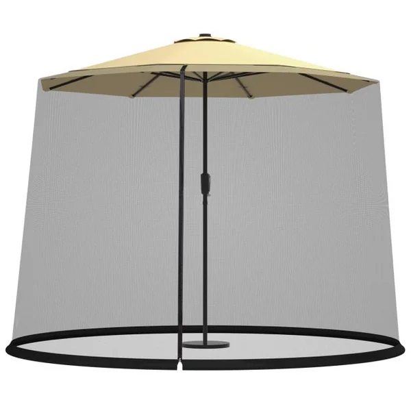 Moustiquaire pour Parasol Cylindrique Parasol 3M en Maille Baldaquin Fermeture à Glissière Double Face Tuyau Coupe-vent Noir
