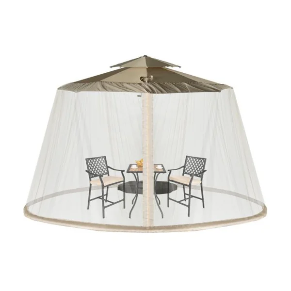Moustiquaire pour Parasol en Maille Polyester avec Fermeture Eclair et Base Remplissable pour Parasol de ø2,5 à 3 m Noir/Beige