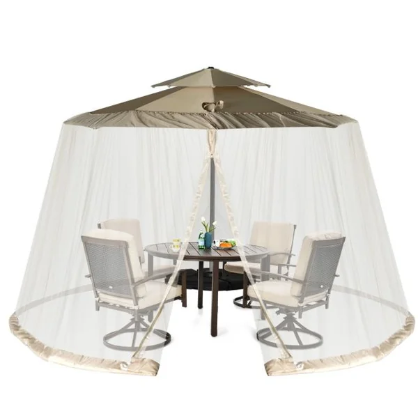 Moustiquaire pour Parasol en Maille Polyester avec Fermeture Eclair et Base Remplissable pour Parasol de ø2,5 à 3 m Noir/Beige