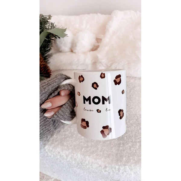 Mug “Mom” au motif léopard – Cadeau élégant et personnalisé pour les mamans