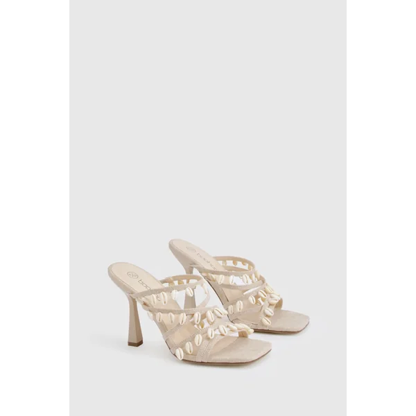 Mules à talons hauts à brides avec détail coquillage