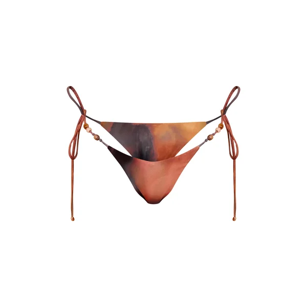 Multicolore Bas De Bikini À Nouer Sur Les Côtés Avec Imprimé Flou Et Bordure De Perles