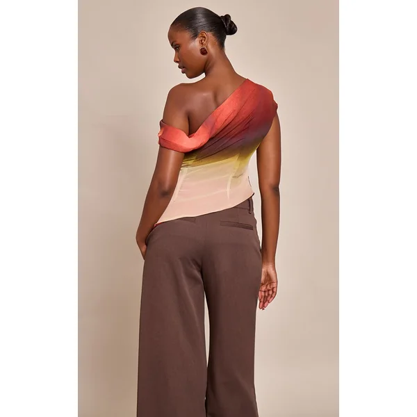 Multicolore Haut Long Drapé Asymétrique En Mousseline