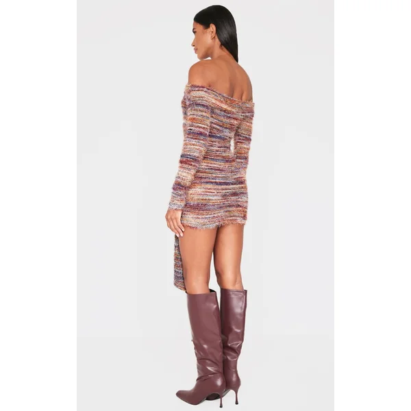 Multicolore Robe Moulante À Épaules Dénudées Avec Détail Drapé Et Texture Brossée