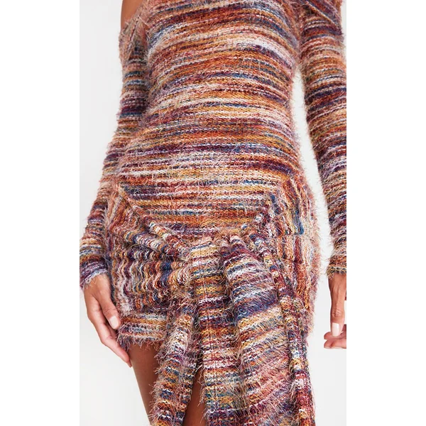 Multicolore Robe Moulante À Épaules Dénudées Avec Détail Drapé Et Texture Brossée