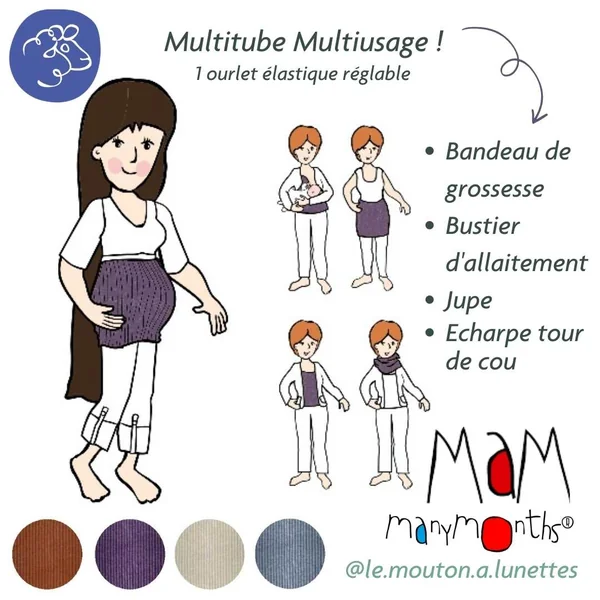 Multitube MaM - Bandeau de grossesse en laine mérinos multiusage jupe/bustier/châle