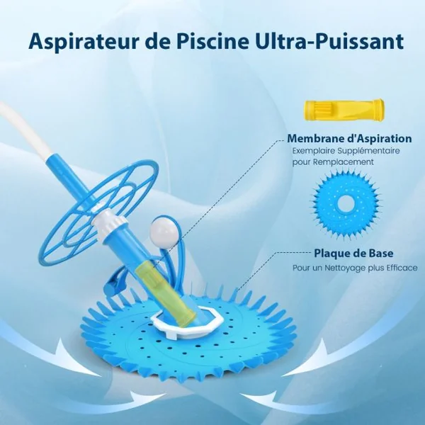 Nettoyeur de Piscine Automatique Robot Aspirateur Automatique Hydraulique avec 10 Tuyaux pour Piscine Hors-sol et Enterrée
