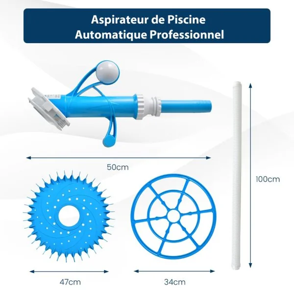 Nettoyeur de Piscine Automatique Robot Aspirateur Automatique Hydraulique avec 10 Tuyaux pour Piscine Hors-sol et Enterrée