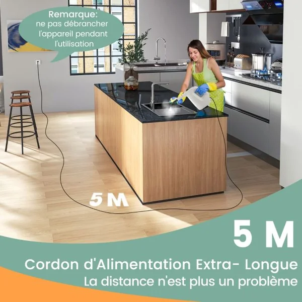 Nettoyeur Vapeur Portatif Nettoyeur Vapeur Sous Pression 1400W Vapeur Continue Illimitée Réservoir d’Eau 400 ml Bleu/Vert/Gris/Jaune