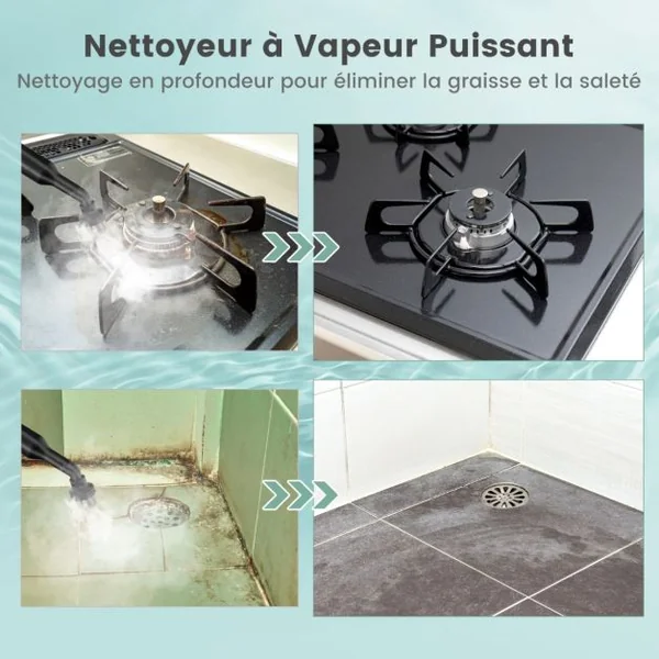 Nettoyeur Vapeur Portatif Nettoyeur Vapeur Sous Pression 1400W Vapeur Continue Illimitée Réservoir d’Eau 400 ml Bleu/Vert/Gris/Jaune