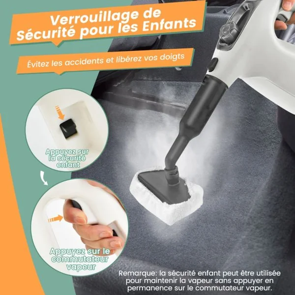 Nettoyeur Vapeur Portatif Nettoyeur Vapeur Sous Pression 1400W Vapeur Continue Illimitée Réservoir d’Eau 400 ml Bleu/Vert/Gris/Jaune