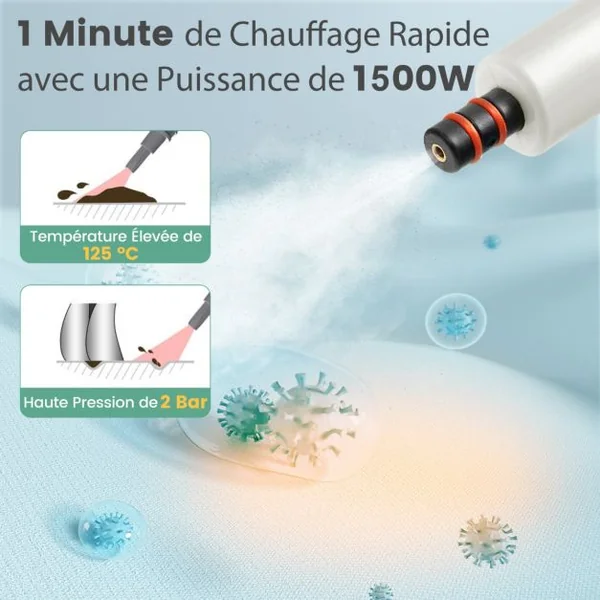 Nettoyeur Vapeur Portatif Nettoyeur Vapeur Sous Pression 1400W Vapeur Continue Illimitée Réservoir d’Eau 400 ml Bleu/Vert/Gris/Jaune