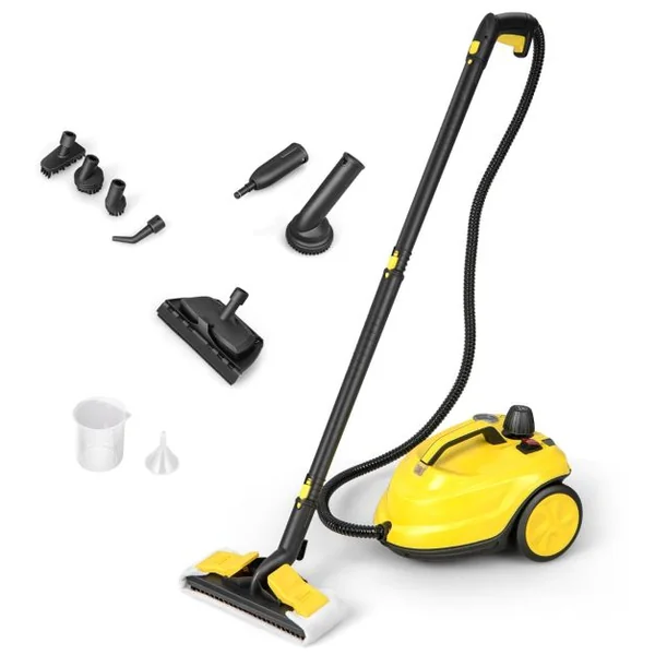 Nettoyeur à Vapeur Polyvalent de 2000W avec 13 Accessoires avec Roulettes 5 Bars Réservoir de 1,8 L Nettoyer Plancher Tapis Rideaux Jaune