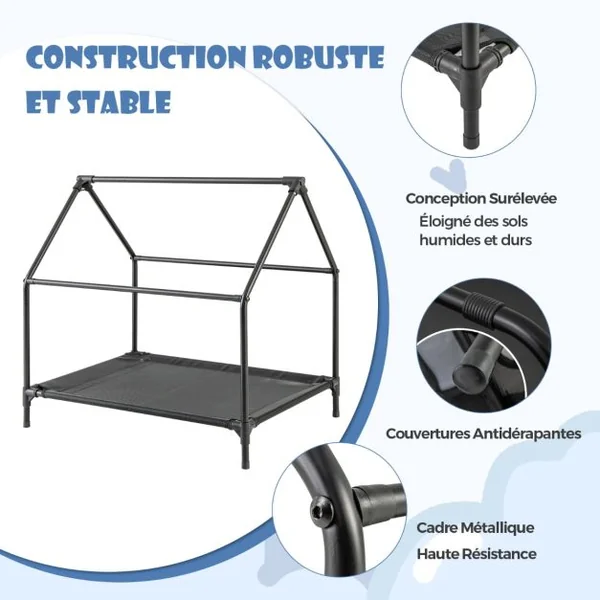 Niche Surélevée de 91 cm pour Petits Chiens Fenêtre Ventilée Housse Amovible Intérieur Extérieur Lit pour Animaux de Compagnie Gris