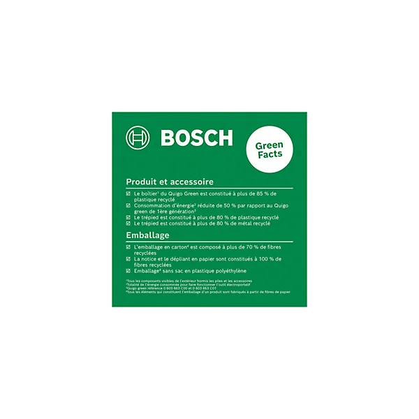 Niveau laser à lignes vertes Quigo Green Bosch haute Visibilité et Précision 0,6 mm/m avec trépied