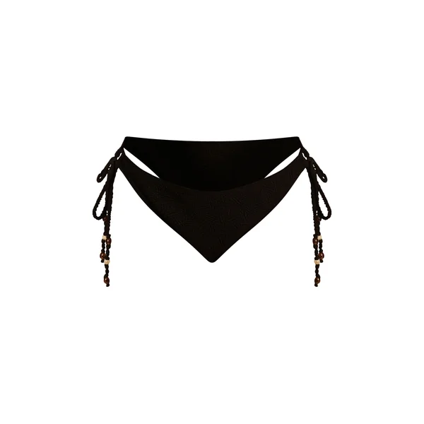 Noir Bas De Bikini Grande Taille À Liens Latéraux Avec Perles Texturées