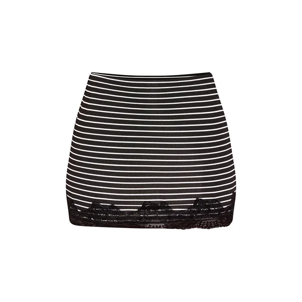 Noir & Blanc Mini-jupe Rayée À Bordure En Dentelle