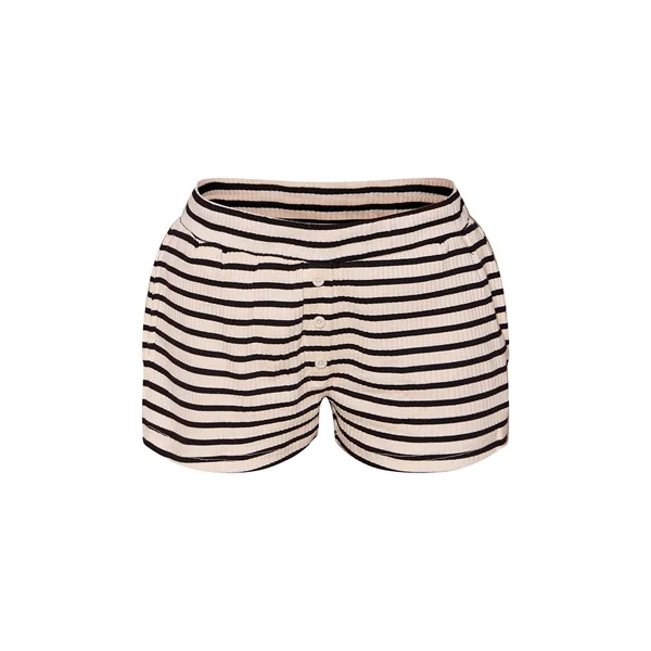 Noir & Blanc Short En Jersey Rayé Avec Logo Brodé Plt