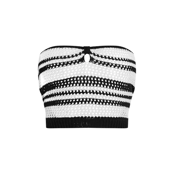 Noir & Blanc Top Bandeau Rayé Au Crochet
