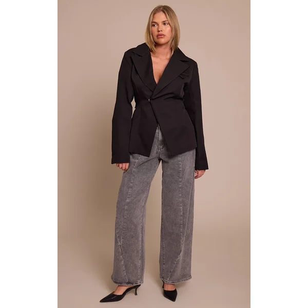 Noir Blazer Ajusté Asymétrique Croisé Avec Taille Ajustable Shape