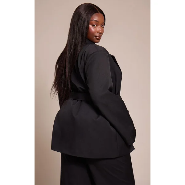 Noir Blazer Ceinturé Grande Taille