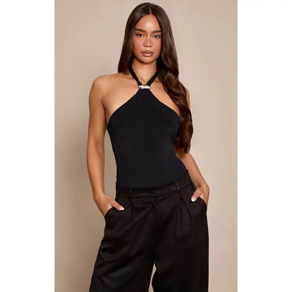 Noir Body À Encolure Licou Avec Détails De Finition Sculptant Mat