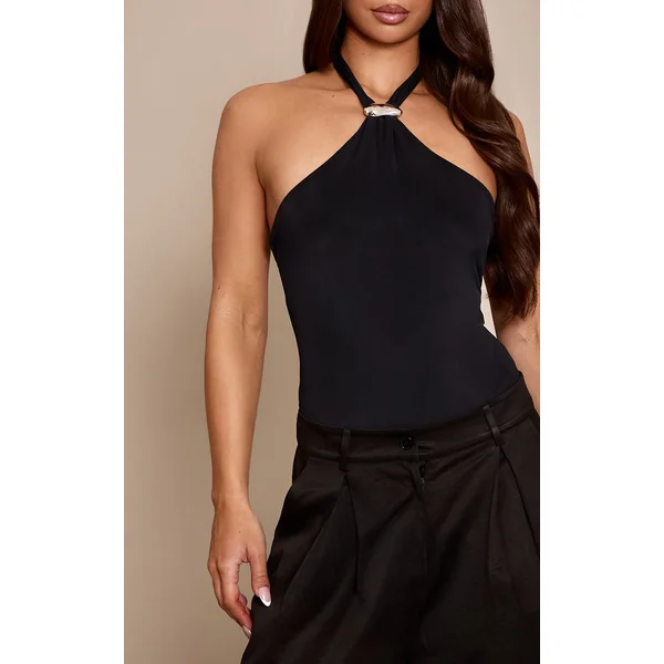 Noir Body À Encolure Licou Avec Détails De Finition Sculptant Mat