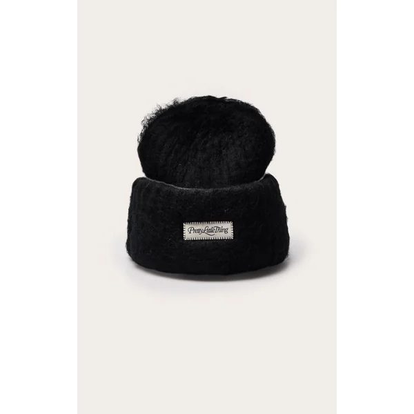 Noir Bonnet Côtelé Épais Moelleux