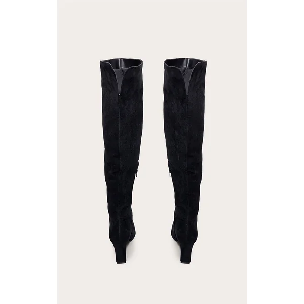 Noir Botte Haute Cuissarde À Bout Pointu En Daim Coupe Large Avec Talon Bloc