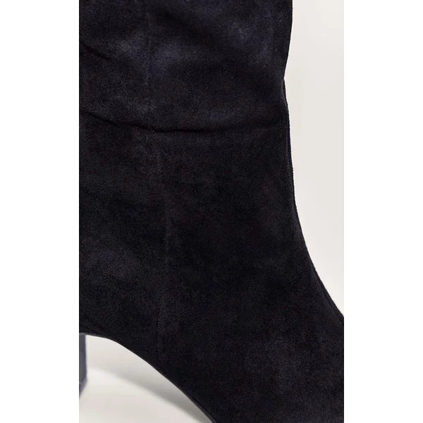 Noir Botte Haute Cuissarde À Bout Pointu En Daim Coupe Large Avec Talon Bloc