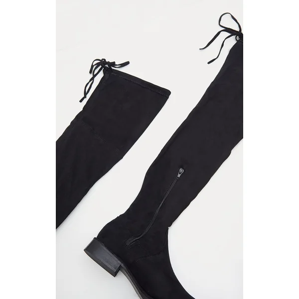 Noir Botte Plate Au-dessus Du Genou