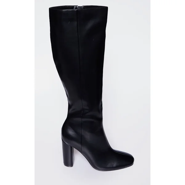 Noir Bottes Hautes En Synthétiquecuir À Talon Bloc Rond