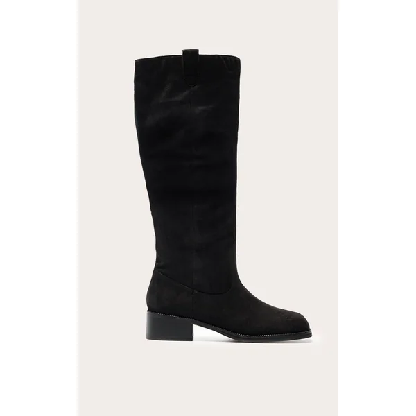 Noir Bottes Hautes Plissées À Talon Bas En Synthétique