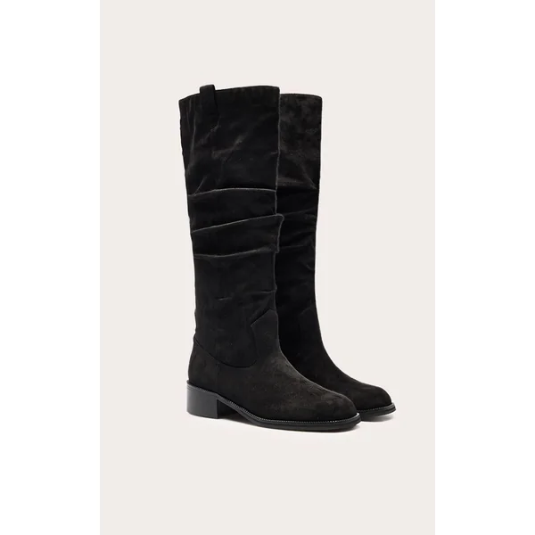 Noir Bottes Hautes Plissées À Talon Bas En Synthétique