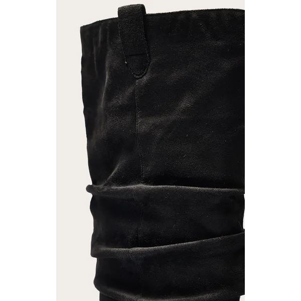 Noir Bottes Hautes Plissées À Talon Bas En Synthétique
