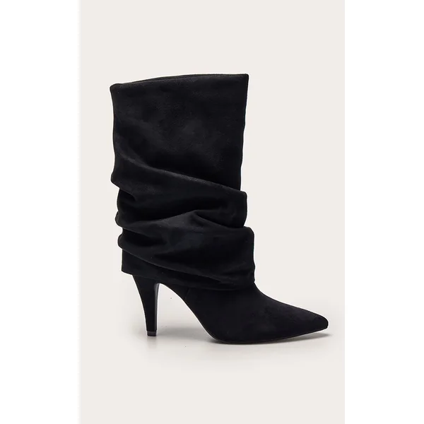 Noir Bottines À Revers Plissé En Synthétique