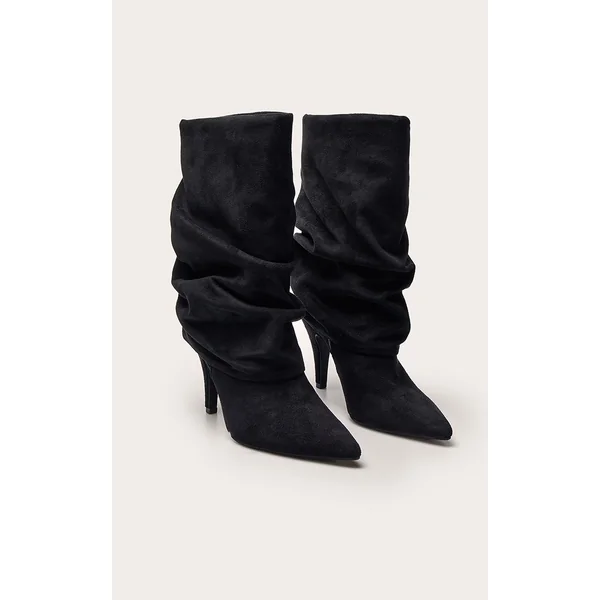 Noir Bottines À Revers Plissé En Synthétique