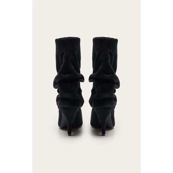 Noir Bottines À Revers Plissé En Synthétique