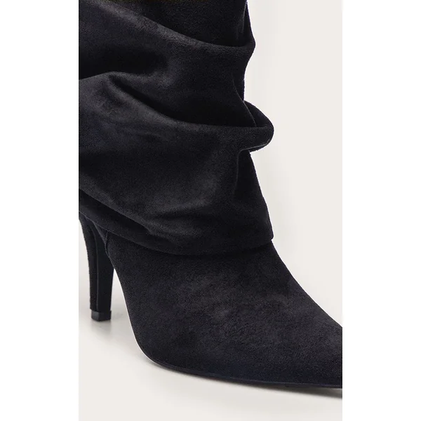 Noir Bottines À Revers Plissé En Synthétique