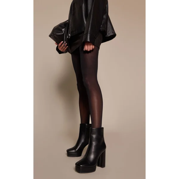 Noir Bottines À Talons Carrés Et Plateforme En Synthétiquecuir