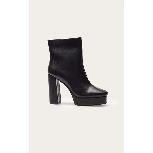 Noir Bottines À Talons Carrés Et Plateforme En Synthétiquecuir