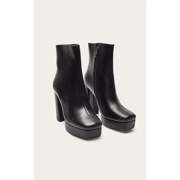 Noir Bottines À Talons Carrés Et Plateforme En Synthétiquecuir