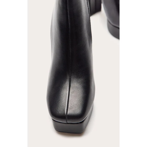 Noir Bottines À Talons Carrés Et Plateforme En Synthétiquecuir