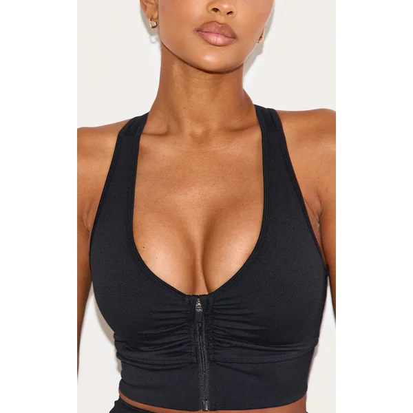Noir Brassière De Sport Shape Active Froncée Avec Zip Et Bonnets