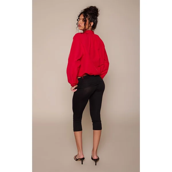 Noir Capri En Jersey À Taille Repliable