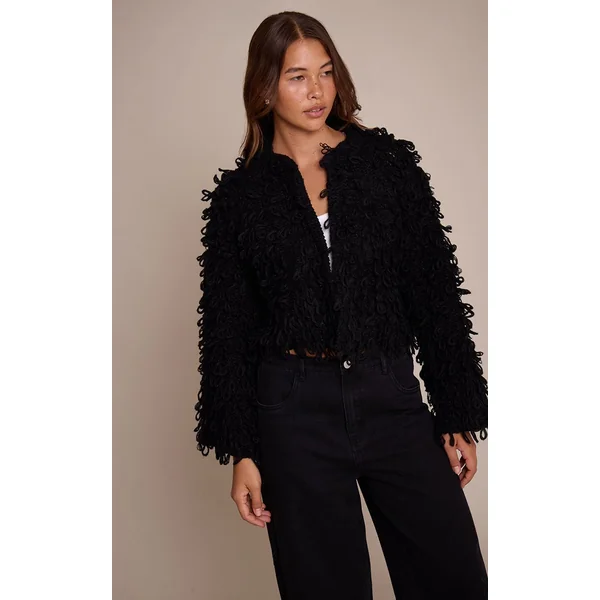 Noir Cardigan Oversize En Maille Bouclée