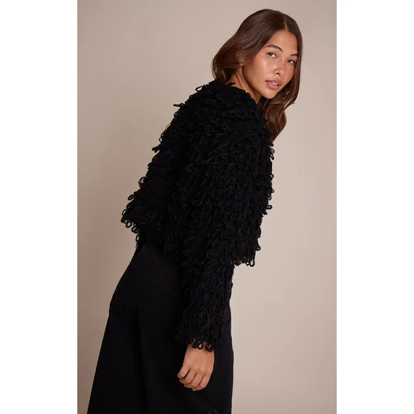 Noir Cardigan Oversize En Maille Bouclée